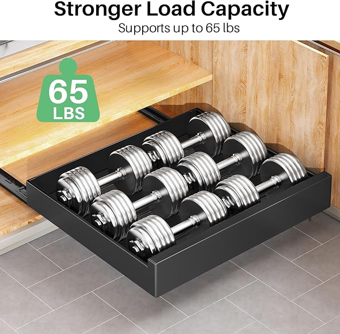 2Pack Pull out Cabinet Organizer, 21"Deep, 20"Wide Full-extension Heavy Duty Slide out Drawers Fixed with Adhesive Nano, Roll Out Shelves Sliding Cabinet for Kitchen,Bathroom,Pantry,Under Sink(Black)