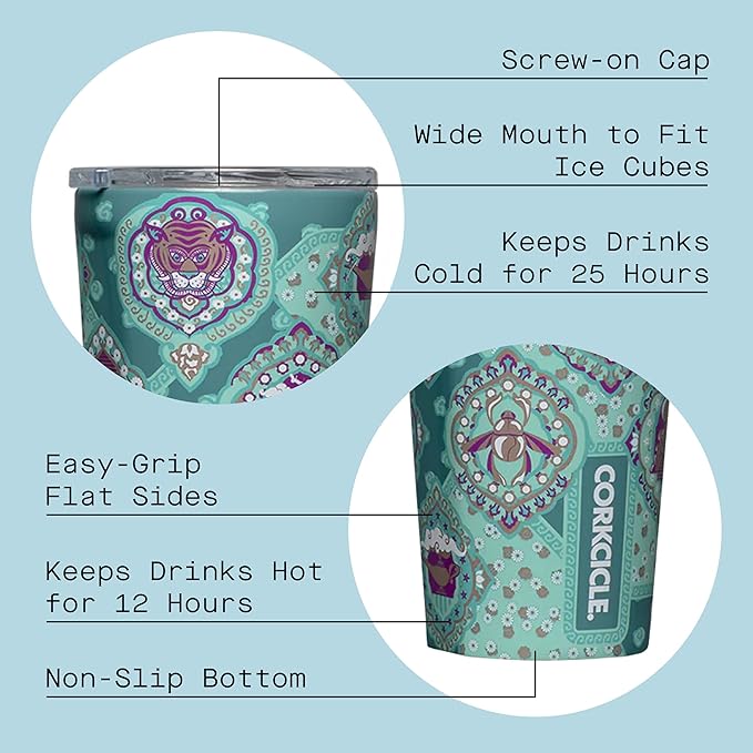 Corkcicle Disney Princess Tumbler - Insulated Stainless Steel Travel Cup - Cold & Hot Drinks - Reusable & Durable - Spill Proof Lid - Non-Slip Silicone Base - Easy Grip - BPA Free -16 oz - Jasmine