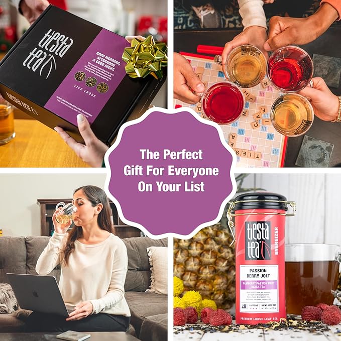 Tiesta Tea - Tea Tin Gift Box, Loose Leaf, High to Non Caffeinated Variety Pack, Make Hot & Iced, 3 Tins of Assorted Blends, Passion Berry Jolt, Fruity Paradise and Lavender Chamomile