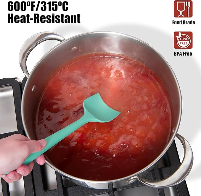 Heat Resistant Silicone Spoon Spatulas, Doosu 600°F High Temp Flexible Cooking Spoons Kitchen Spoonula Scratch-Proof for Mixing Stirring Scraping Serving Non-Stick Cookware (Set of 3, Multi-3)