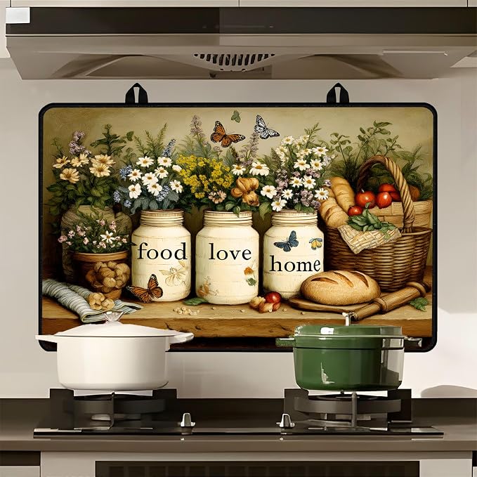 armhouse Floral Bread Stove Top Cover 28.3 x 20.5 Inches, Heat Resistant Glass - Image 6