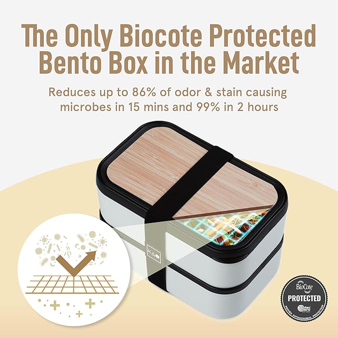 Double Premium Bento Box Adult, 67 fl oz BPA-Free - Cream Stackable Lunch Box with Leak-Proof Lids & Dividers, Perfect for Meal Prep, Lunches & Portion Control