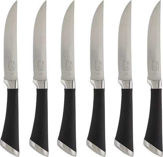 Chicago Cutlery Fusion 6 Piece Forged Premium Steak Knife Set, Cushion-Grip Handles with Stainless Steel Blades, Resists Stains, Rust, & Pitting, Kitchen Knives