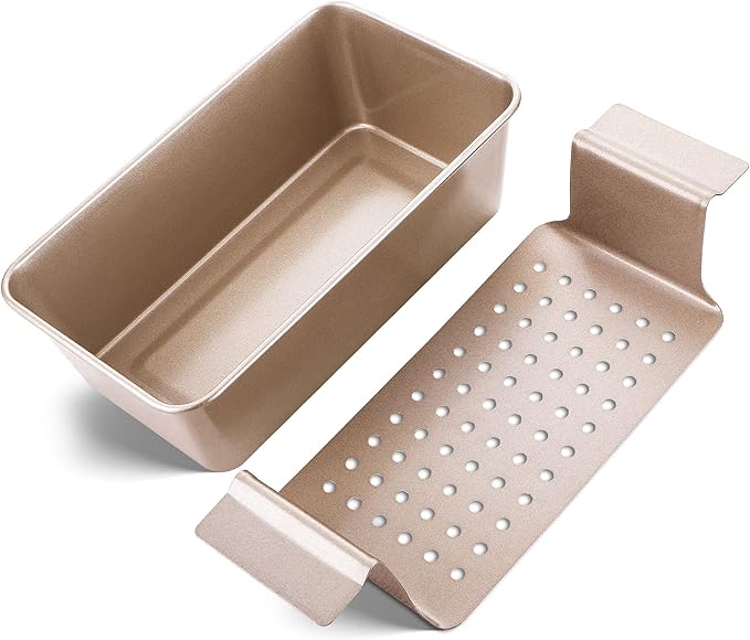 HONGBAKE Meatloaf Pan with Drain Tray, 9 x 5 Loaf Pans with Insert, Nonstick Meat Loaf for Baking, Reduce the Fat and Kick Up the Flavor, Champagne Gold