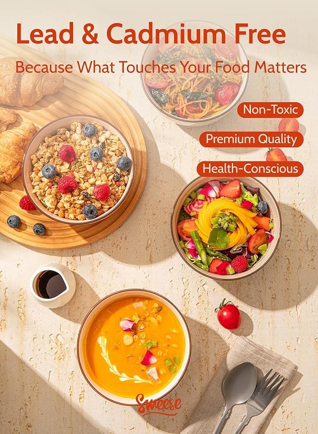 Sweese Cereal Bowl - 20 Oz Soup Bowls Set of 6 for Cereal, Snack, Rice, Salad, Side Dishes, Porcelain Bowls for Kitchen Decor, LEAD & CADMIUM FREE, Multicolor, Hot Assorted Colors