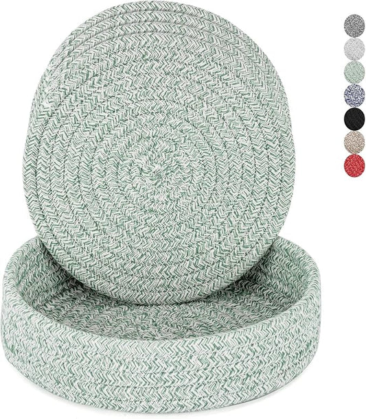 Trivets for Hot Dishes, Pots and Pans, Hot Pads with Storage Basket, Pot Holders for Kitchen, Heat Resistant Mat Protect Counter Home Essentials, Farmhouse Decor (Green 4 PCS)