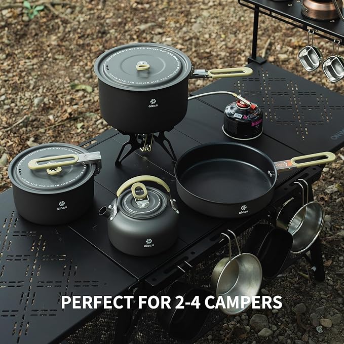 Alocs Camping Cookware, Portable Non-Stick Camping Pan Set with Enhanced Handle, Ideal for Outdoor Kitchen, Picnic, Hiking and Fishing