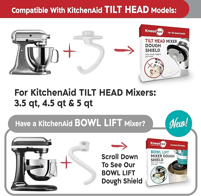 KneadAce Dough Hook Shield For Kitchen Aid - Prevents Your Dough from Climbing Up and Clogging Up Your Mixer – Mess Free Mixer Accessory Compatible With KitchenAid C Shape Dough Hooks (Dark Grey)