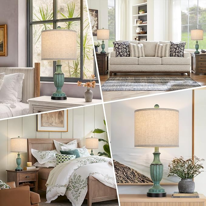 TOBUSA Farmhouse Living Room Table Lamps Set of 2, Antique Bedside Desk Lamps - Image 7
