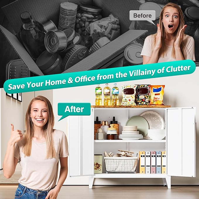 SISESOL White Storage Cabinet with Doors and Shelves,30 inch Small Pantry Cabinet Sideboard with Leg,Accent Cabinets with Storage,Side Floor Cabinets for Home,Kitchen,Coffee Bar,Dining/Living Room