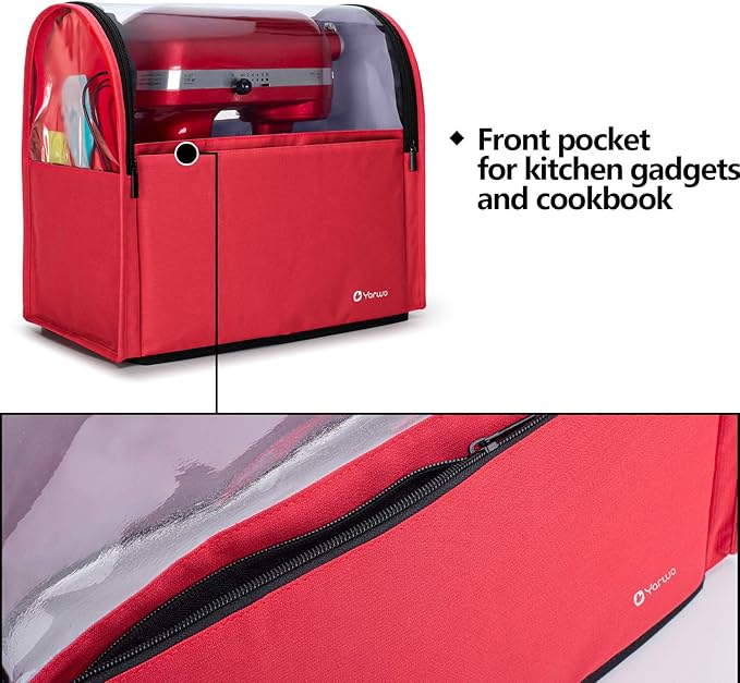 Yarwo 2026 Upgraded Stand Mixer Cover Compatible with 6-8 qt KitchenAid Mixer, Visible Dust Cover with Multiple Pockets for Extra Kitchen Accessories, Red
