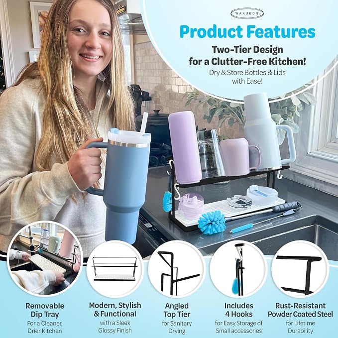 Water Bottle Drying Rack for Kitchen Counter – Cup Drying Rack, Mug & Glass - Image 3