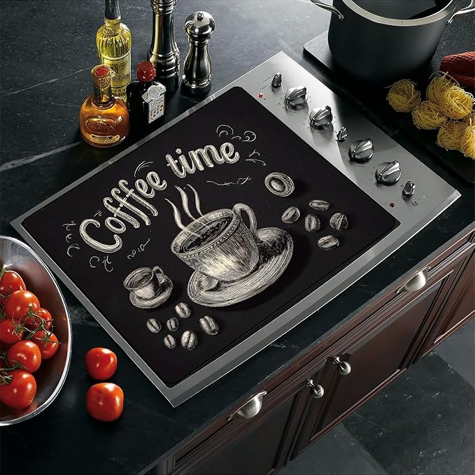 Coffee Time Stove Top Cover 28.3 x 20.5 Inches, Heat Resistant Glass Stove - Image 3