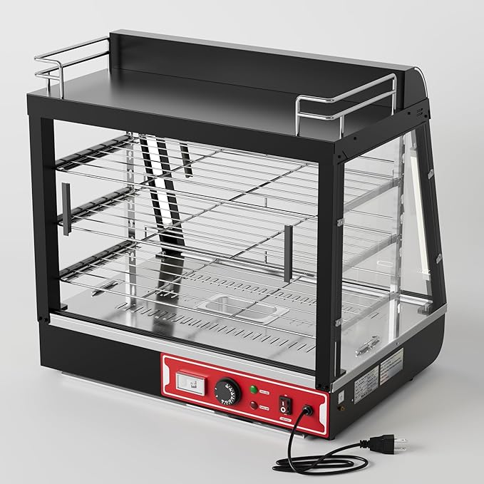 Whalefall Countertop Food Warmer with top Holder, 27 inch Commercial Food Warming Cabinet, tri-Color Lighting, w/Thermometer and Adjustable Thermostat for Cafeteria Kitchens Restaurants