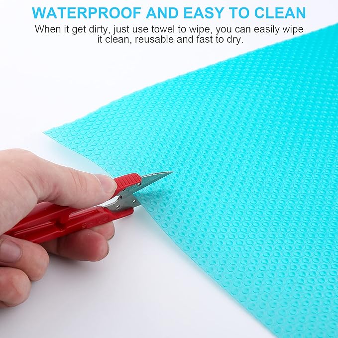 11 PCS Refrigerator Mats, EVA Refrigerator Liners for Shelves Washable Can Be Cut Fridge Shelf Liner Waterproof Fridge Pads Mat Drawer Table Placemats, Pink/3 Green/4 Blue/4