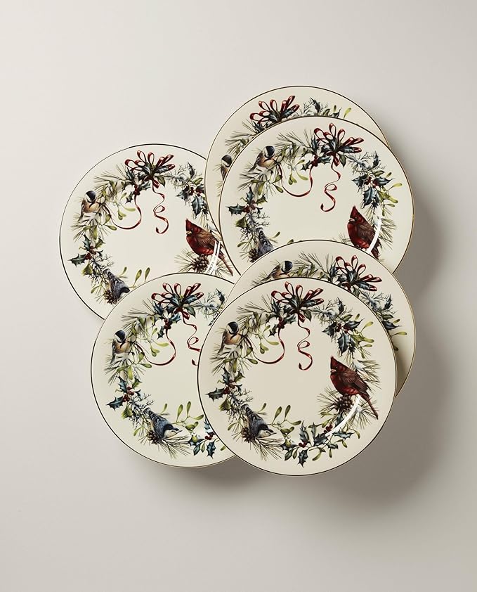 Lenox 835219 Winter Greetings 6-Piece Dinner Plate Set, 10.75', Christmas Drinkware, Holiday Hosting