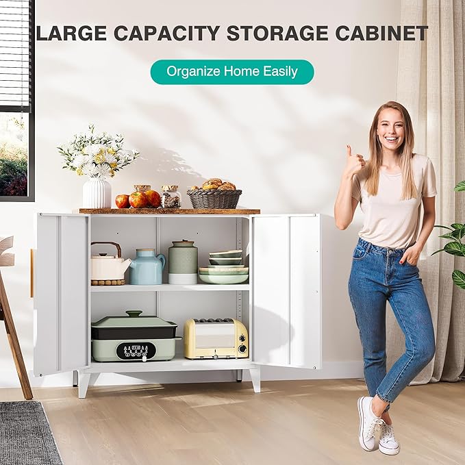 SISESOL White Storage Cabinet with Doors and Shelves,30 inch Small Pantry Cabinet Sideboard with Leg,Accent Cabinets with Storage,Side Floor Cabinets for Home,Kitchen,Coffee Bar,Dining/Living Room