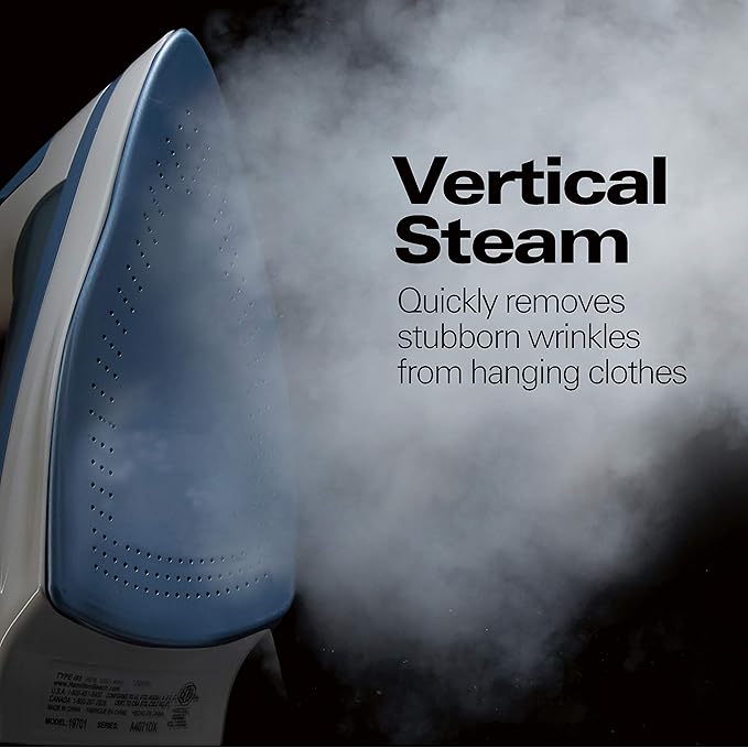 Hamilton Beach Steam Iron & Vertical Steamer for Clothe with Scratch-Resistant Soleplate, Adjustable Steam Settings + 8’ Cord Wrap, 3-Way Auto Shutoff, Anti-Drip, Self-Cleaning, 1500 Watts(Pack of 3)
