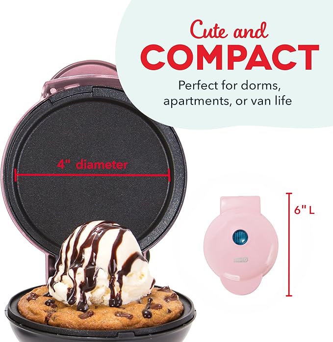 DASH Mini Maker Electric Round Griddle for Individual Pancakes, Cookies, Eggs & other on the go Breakfast, Lunch & Snacks with Indicator Light + Included Recipe Book - Pink