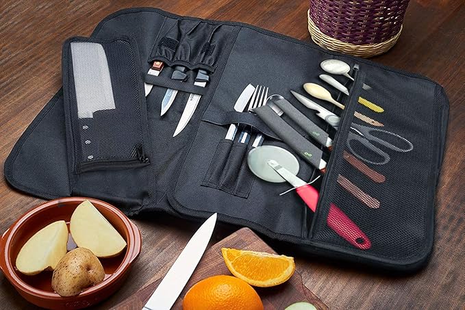 EVERPRIDE Chef Knife Roll Bag Holds 10 Knives – Contains 2 Large Zippered Pockets for Meat Cleavers and Cooking Tools – Durable Knife Case for Chefs and Culinary Students – Knives Not Included