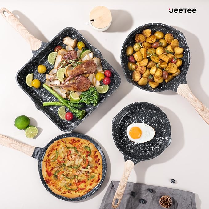 JEETEE 36Pcs Pots and Pans Set Non Stick, Cookware Set Non toxic Kitchen Healthy Induction Cooking Set W/Griddle, Sauté Pan, Baking Trays & Pancake Rake (PFOA, PFAS Free)