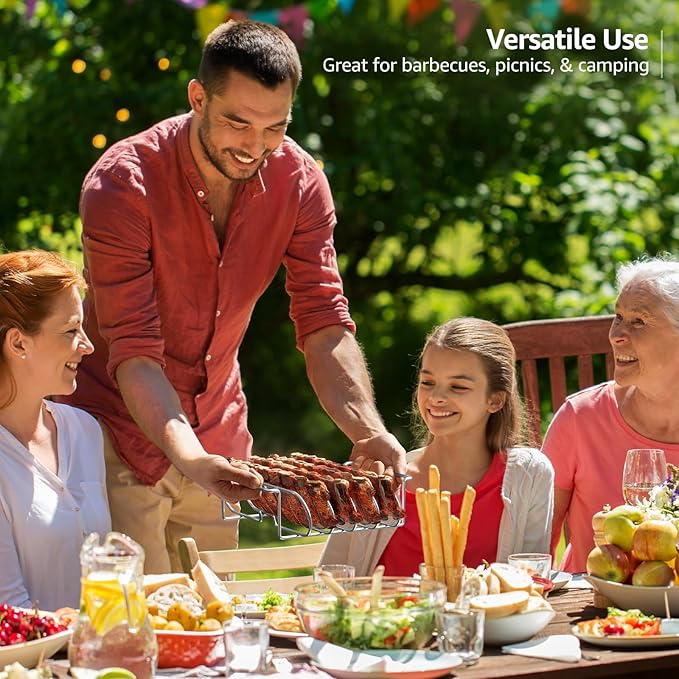 Sorbus Non-Stick Rib Rack - Porcelain Coated Steel Roasting Stand – Holds 4 Rib Racks for Grilling & Barbecuing - Perfect BBQ Accessories for Smoker and Grill - Durable and Convenient Design (Silver)