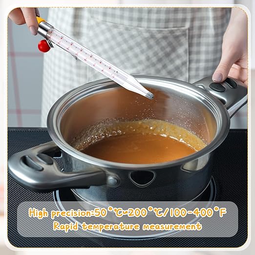 Photect 1 Pcs Candy Thermometer with Pot Clip 8" Deep Fry Oil Thermometer Instant Read Cooking Food Thermometers Sugar Syrup Jam Jelly Oil Candy Temperature Kitchen Accessories for Home Cooking