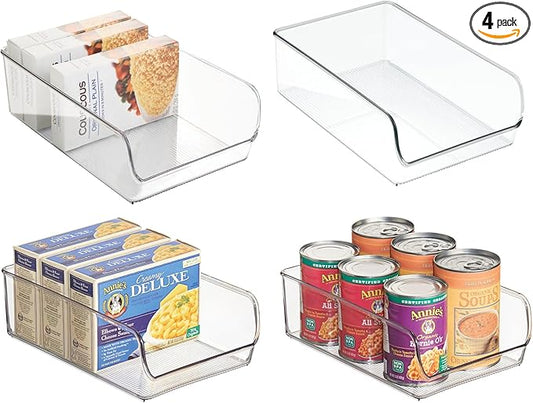 iDesign Plastic Pantry Organizer Bins - Storage Bin for Cabinets or Fridge - Set of 4 - Clear