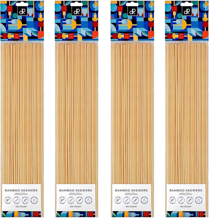 DecorRack 12" Natural Bamboo Skewers Sticks, 400 Wood Skewers for BBQ, Grilling, Kabob, Appetizers, Fruits, Smores, Cocktail, Brunch, Fondue Sticks, Barbeque, DIY Crafting, 12 inch (400 pack)