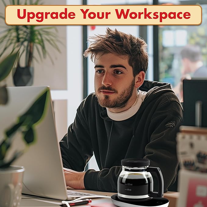 Electric Mug Warmer + Cupa Joe 20oz Diner-Style Mug Gift Set – Borosilicate Glass with Spill-Proof Lid – Unique Coffee Cup for Home, Coworkers, or Desk Use