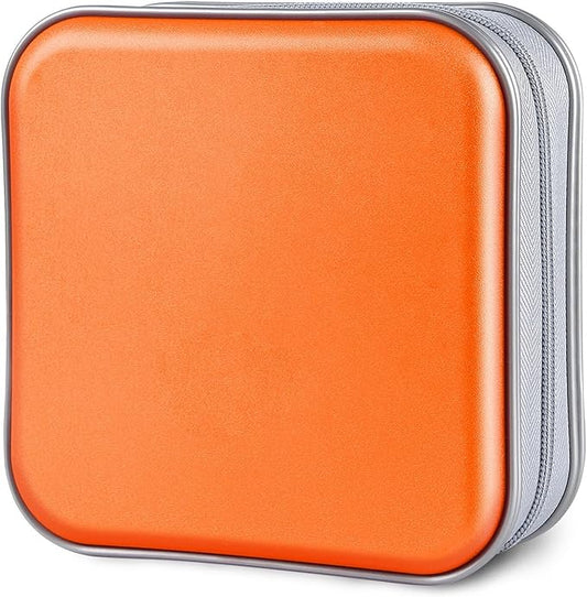 CD Case, 40 Capacity CD/DVD Case Holders Wallet Hard Plastic DVD Disc Cases Storage Binder for Car Home Office Travel (Orange)