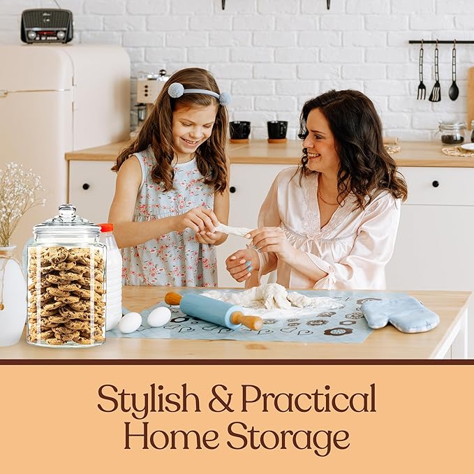 1.5 Gallon Glass Cookie Jar - Tall Food Storage Container with Airtight Lid - Large Kitchen Canister for Sugar, Flour, Dog Treat, Candy, Biscotti & Apothecary - Pack of 1