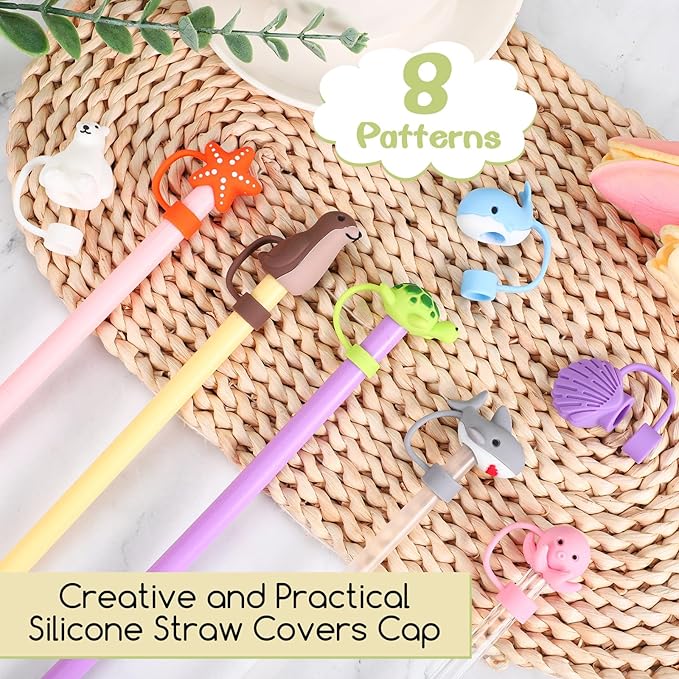 Stanley 30&40 Oz Tumbler Straw Covers - 8 Cute Silicone Caps in Various Shapes, Compatible With Marine Style Straws