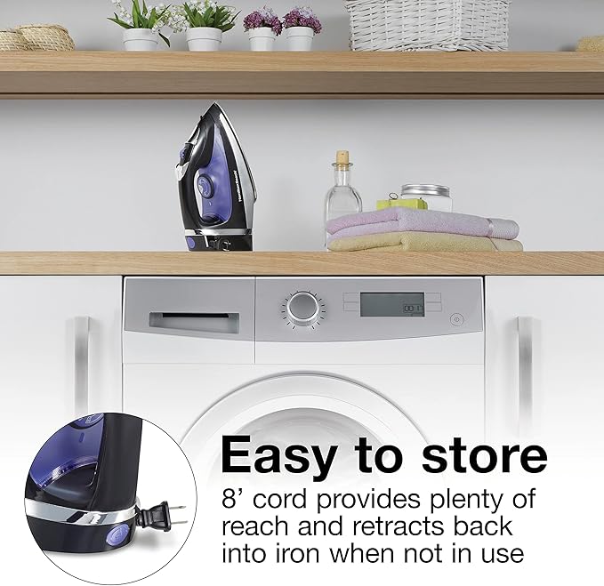 Hamilton Beach Steam Iron for Clothes & Garment Steamer with Smooth Press Stainless Steel Soleplate, 1200 Watts, 8’ Retractable Cord, Black (14214) (Pack of 2)