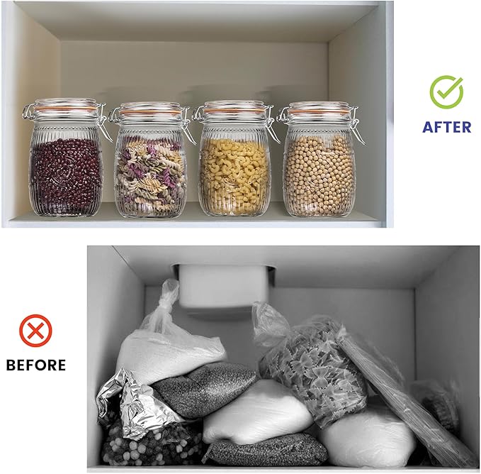 Amzcku Wide Mouth Vintage Mason Jars with Airtight Lid 32oz, Canister Quart Jars for Kitchen Storage - for Coffee, Sugar, Beans 6 Pack