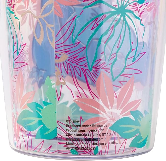 Silver Buffalo Disney Lilo and Stitch Floral Tropical Abstract Red Double Wall Travel Tumbler with Slide Close Lid, 20 Ounces