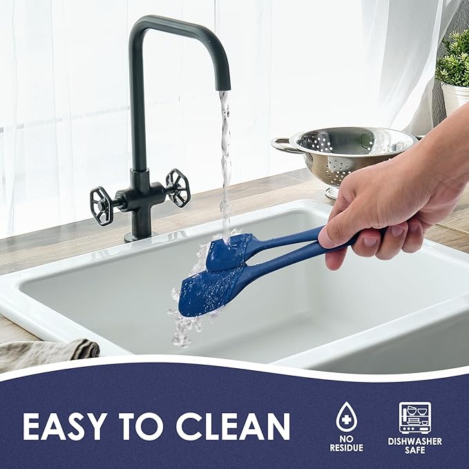 Heat Resistant 600℉ Silicone Spatula, Turner Mixing Spatulas set BPA Free Dishwasher Safe for Nonstick Cookware, Classic Blue