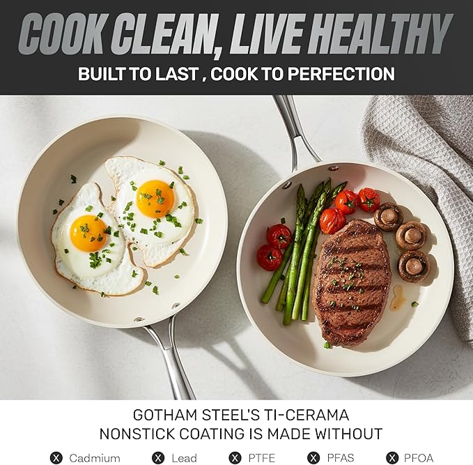 GOTHAM STEEL 20 Pc Ceramic Cookware Set Nonstick, Ceramic Pots and Pans Set Non Stick for Kitchen with Bakeware, Cooking Utensils & Steamer, Non Toxic PFOA PFOS Free, Oven & Dishwasher Safe