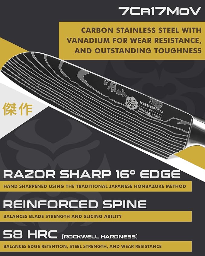 KESSAKU Santoku Knife - 7 inch - Samurai Series - Razor Sharp Kitchen Knife - Forged 7Cr17MoV High Carbon Stainless Steel - Wood Handle with Blade Guard