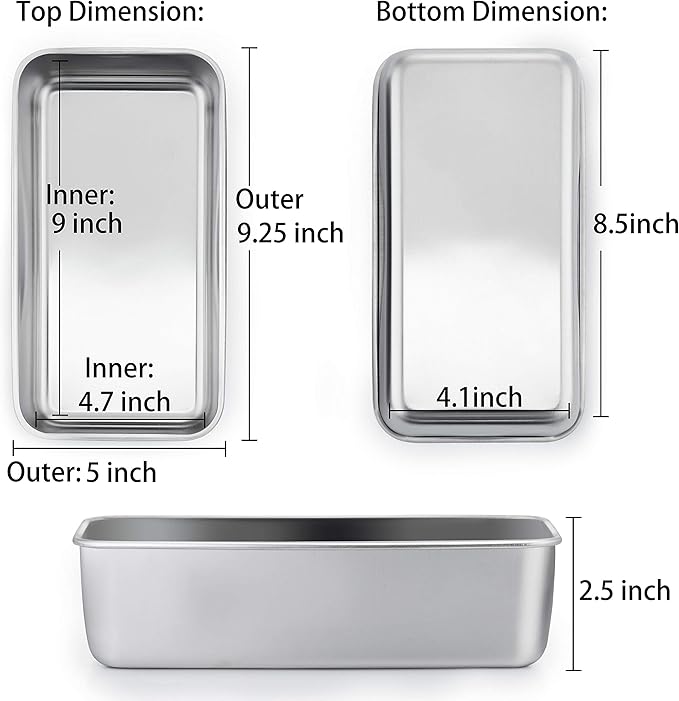TeamFar Loaf Pan Set of 3, 9 x 5 Inch Bread Loaf Meatloaf Pan Stainless Steel for Baking Bread Cake Toast Brownies, Healthy & Sturdy, Oven & Dishwasher Safe