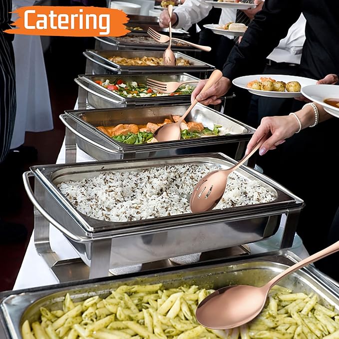 E-far Stainless Steel Serving Utensils Set of 12, 9.8 Inch Slotted Spoon, 9.9 Inch Forks, 9.4 Inch Tong for Buffet Catering, Mirror Finish & Dishwasher Safe