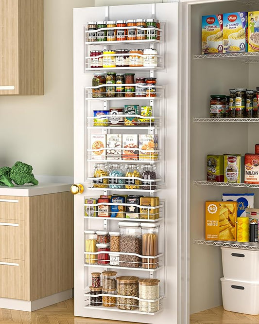 Moforoco White Narrow 9-Tier Over The Door Pantry Organizer, Pantry Organization and Storage, Metal Hanging Basket Wall Spice Rack Seasoning Shelves, 12.2"
