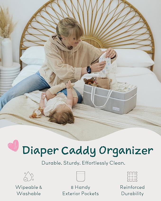 Lily Miles Baby Diaper Caddy Organizer - Large Tote Bag for Newborn essentials Boy or Girl - Baby Shower Basket - Nursery Must Haves - Registry Favorites - Newborn Caddie Car Travel