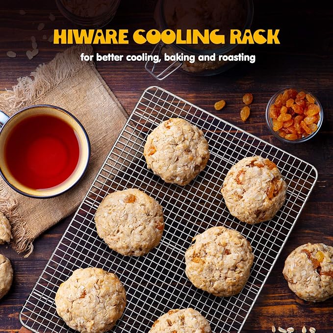 Hiware 2-Pack Cooling Racks for Baking, Stainless Steel Wire Rack Baking Rack Oven Rack Cookie Rack, Oven Safe, Rust-Resistant Rack for Cooking, Baking, Roasting and Grilling - Fit Half Sheet Pan