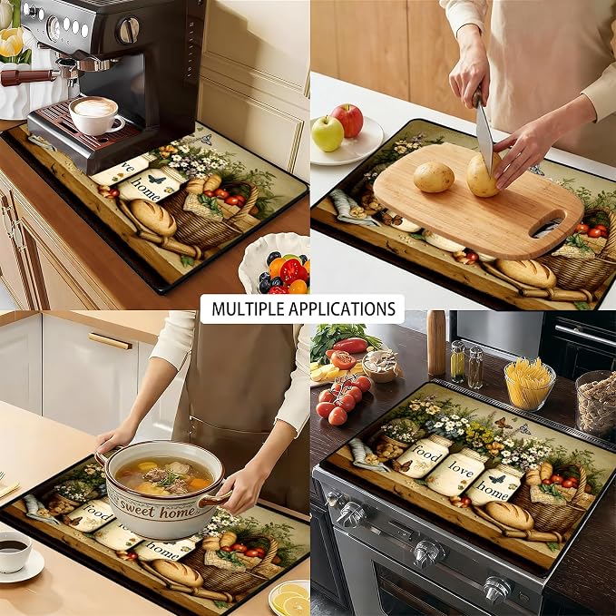 armhouse Floral Bread Stove Top Cover 28.3 x 20.5 Inches, Heat Resistant Glass - Image 9