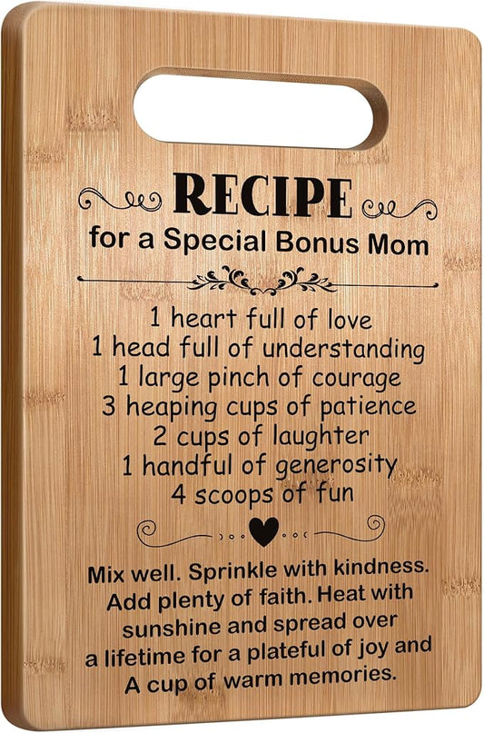 Popular Birthday Gifts for Bonus Mom, Cutting Board Gift for Bonus Mom, Cute Bonus Mom Gifts from Daughter Son, Bonus Mom Gift for Mother's Day