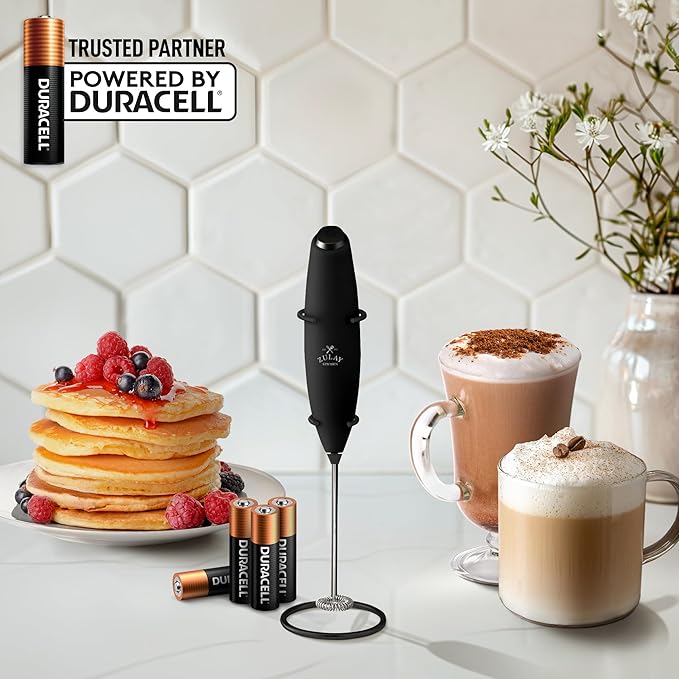 Zulay Kitchen Powerful Milk Frother Wand With 4 AA Duracell Batteries - Ultra Fast Handheld Drink Mixer - Electric Whisk Foam Maker for Coffee, Lattes, Cappuccino, Matcha & Creamer