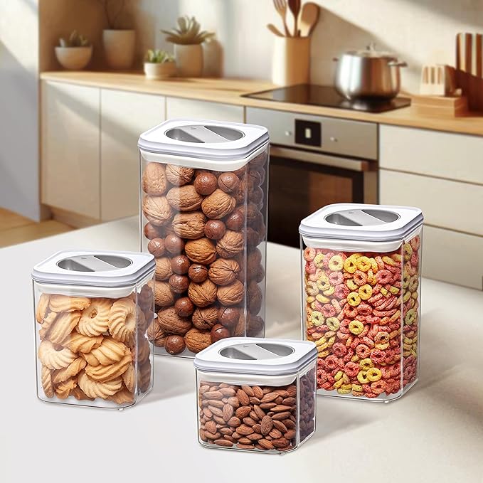 Amazing Abby - Carol - Acrylic Canister (4-Piece Set), 48/72/96/112-Ounce Capacity, Plastic Airtight Food Container, Stackable, BPA-Free, Shatter-Proof, Perfect for Home and Commercial Use