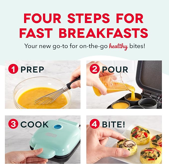 DASH Deluxe Sous Vide Style Egg Bite Maker with Silicone Molds for Breakfast Sandwiches, Healthy Snacks or Desserts, Keto & Paleo Friendly, (1 large, 4 mini) - Aqua