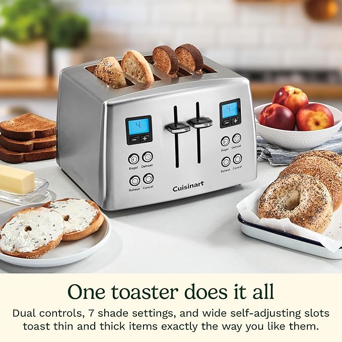 Cuisinart 4 Slice Countdown Motorized Toaster, Compact Bread Toaster with Extra-Wide Slots for Toasting Bread, French Toast, Bagels and Pastries, Defrost & Reheat Functions, CPT-435P1, Stainless Steel